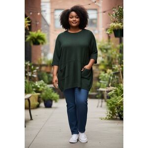 Lagenlook tunic blouse tunic deep green Heathmoor comfortable relaxed fit boxy S